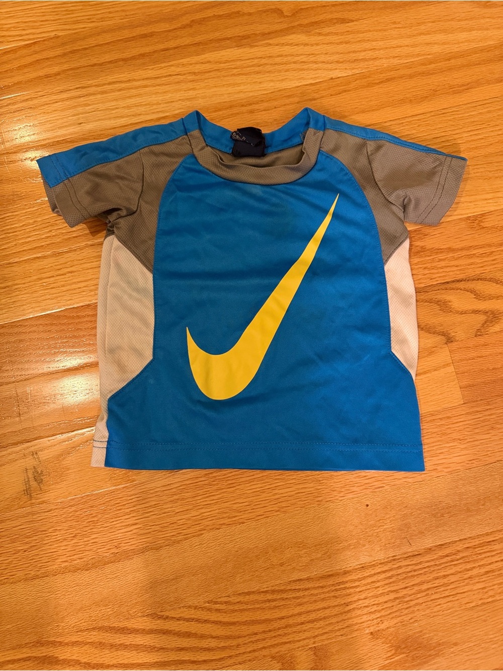 Nike Youth Blue Tee with Yellow Swoosh and Gray Accents